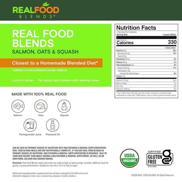 Real Food Blends Tube Feeding Formula, Salmon, Oats & Squash, 9.4 oz - 176987-Single - LL Medico