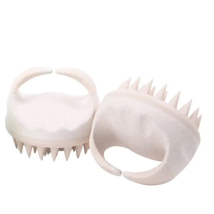 The GIFTEN MARKET SCALP MASSAGER includes two white silicone brushes with handles and multiple soft bristles, ideal for gentle scalp cleaning, detoxifying, and massaging.