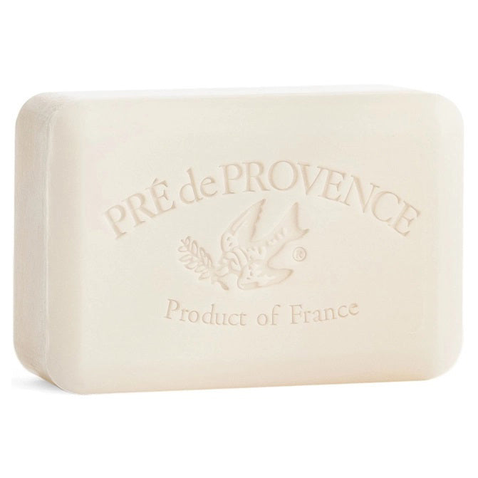 A rectangular bar of SEA SALT BAR SOAP 150G by EUROPEAN SOAPS, LLC with "Product of France" and a bird holding a branch embossed on the front, reflecting the quality of classic French-milled soaps.