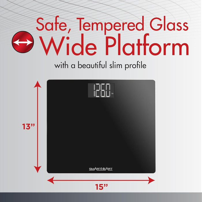 SmartHeart Wide Platform Digital Scale, Up to 551 lbs, Black - 19-104 - LL Medico