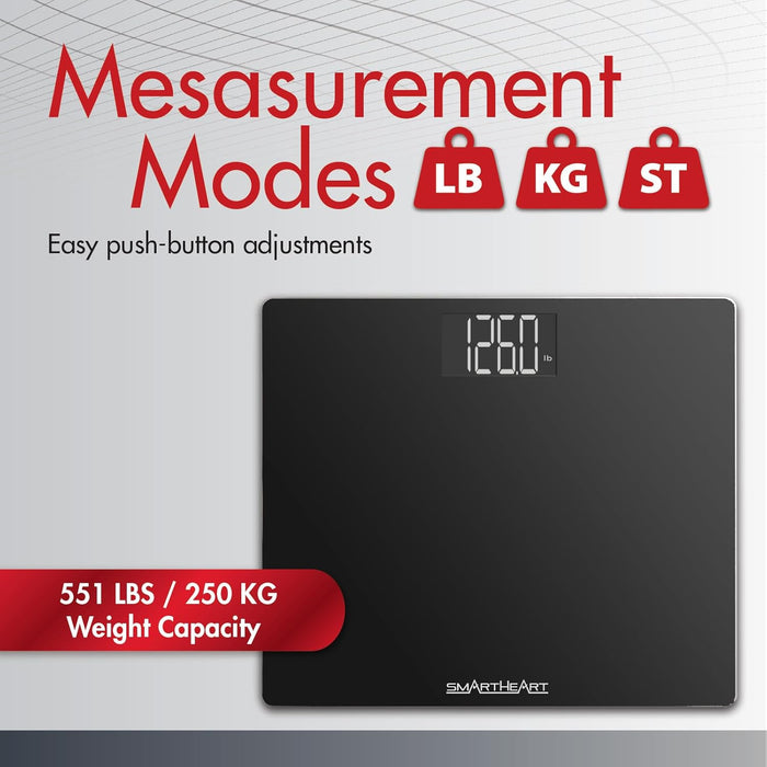 SmartHeart Wide Platform Digital Scale, Up to 551 lbs, Black - 19-104 - LL Medico