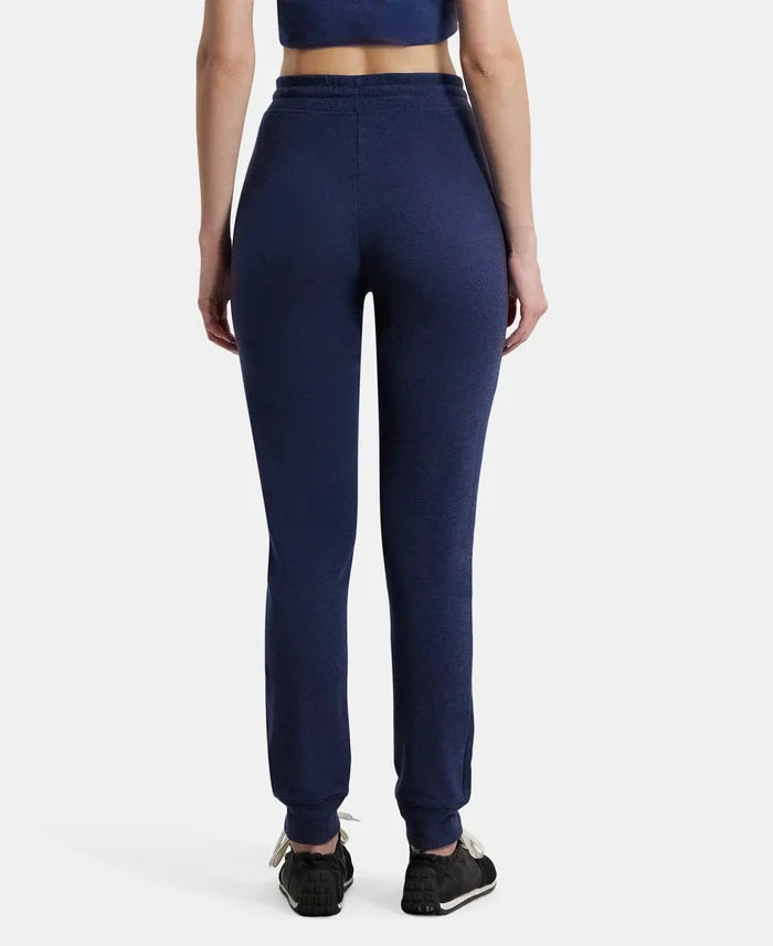 Super Combed Cotton Elastane French Terry Relaxed Fit Joggers With Zipper Pockets - Ink Blue Melange