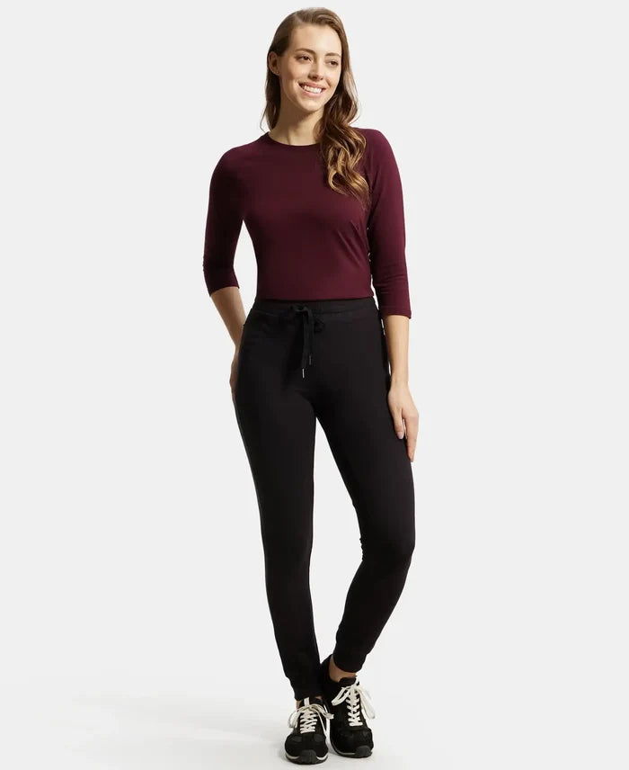 Super Combed Cotton Elastane French Terry Relaxed Fit Joggers With Zipper Pockets - Black