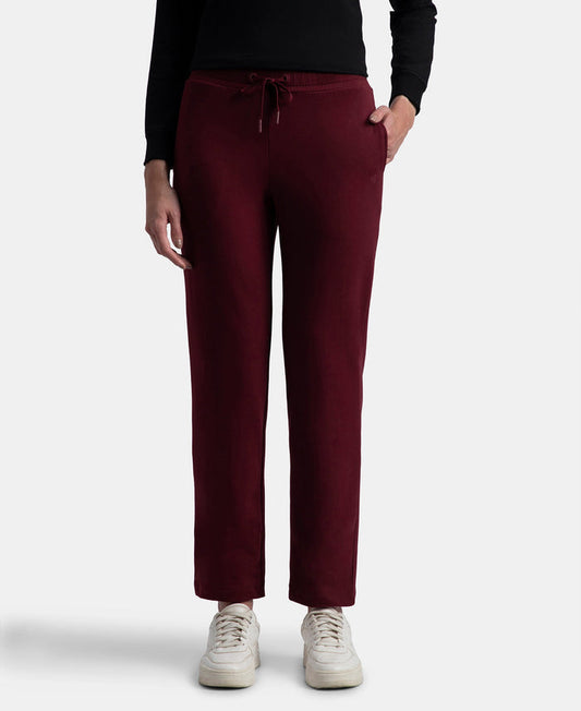 Super Combed Cotton Elastane Stretch French Terry Straight Fit Trackpants with Side Pockets - Tawny Port
