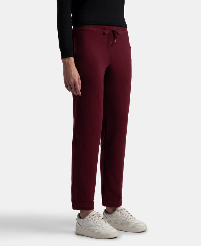 Super Combed Cotton Elastane Stretch French Terry Straight Fit Trackpants with Side Pockets - Tawny Port