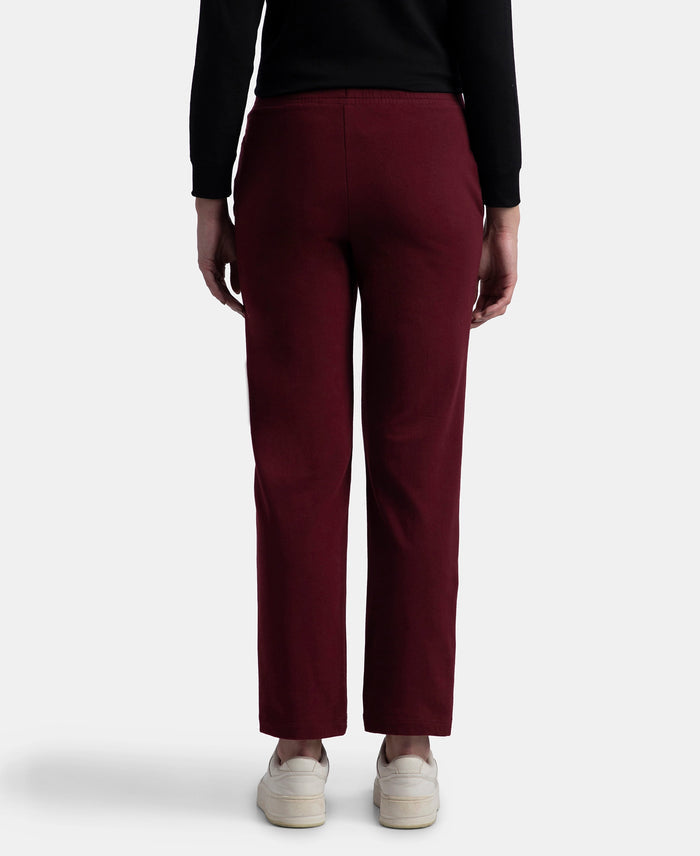 Super Combed Cotton Elastane Stretch French Terry Straight Fit Trackpants with Side Pockets - Tawny Port