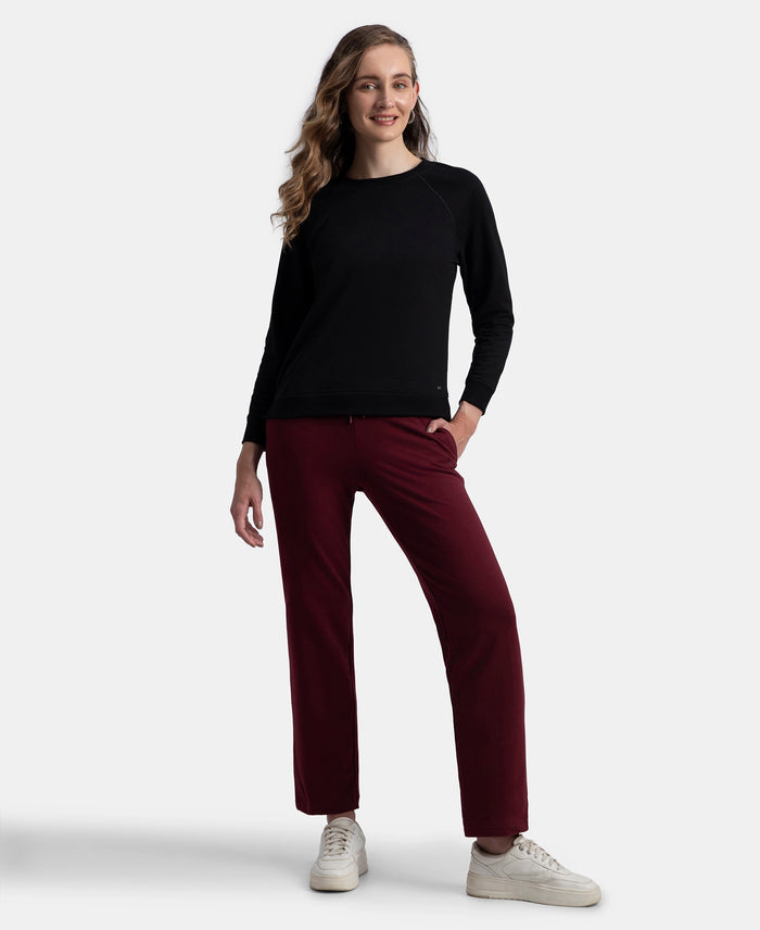 Super Combed Cotton Elastane Stretch French Terry Straight Fit Trackpants with Side Pockets - Tawny Port