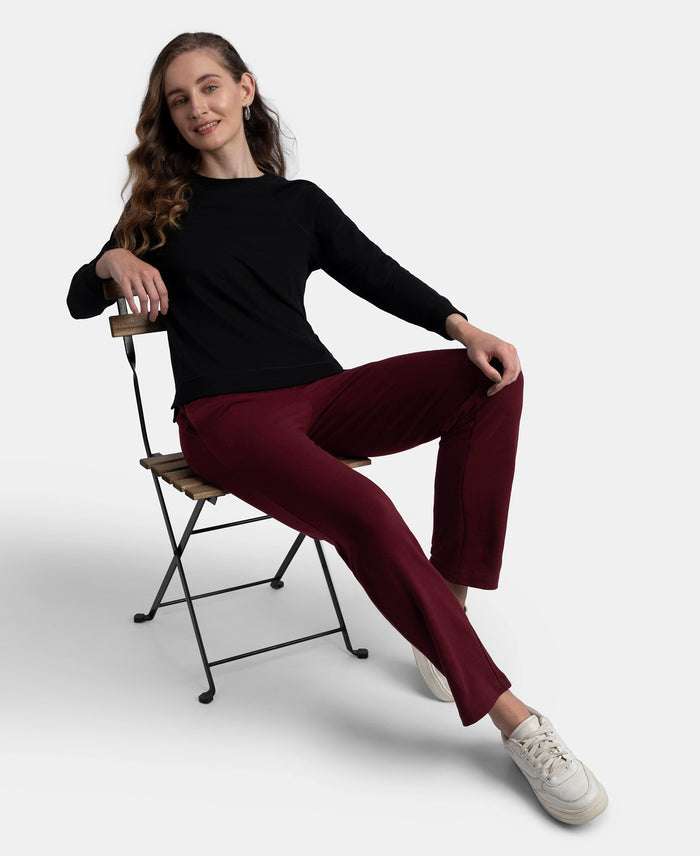 Super Combed Cotton Elastane Stretch French Terry Straight Fit Trackpants with Side Pockets - Tawny Port