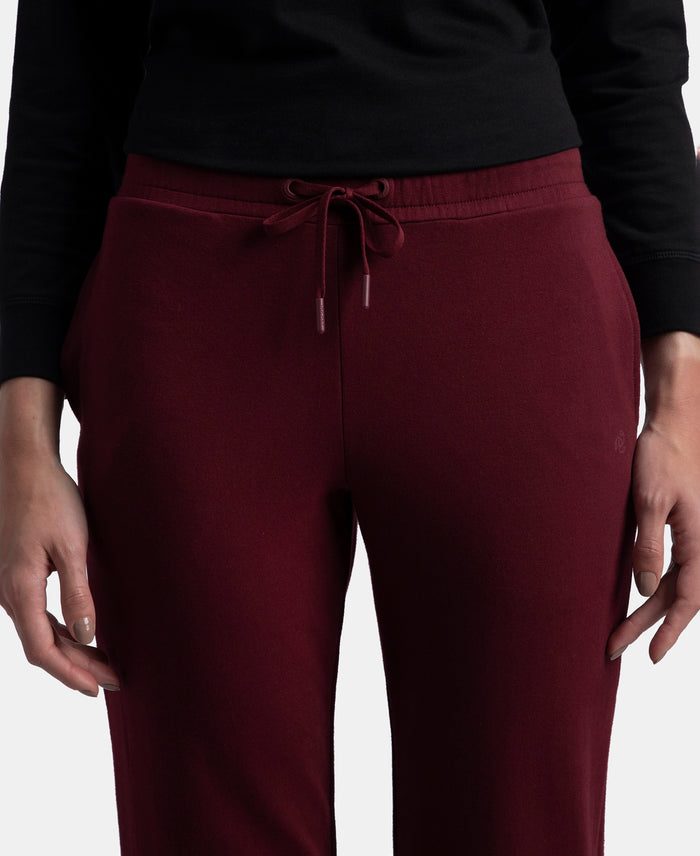 Super Combed Cotton Elastane Stretch French Terry Straight Fit Trackpants with Side Pockets - Tawny Port