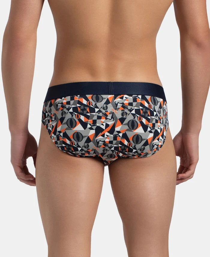 Super Combed Cotton Elastane Stretch Printed Brief with Ultrasoft Waistband - Navy Nasturtium