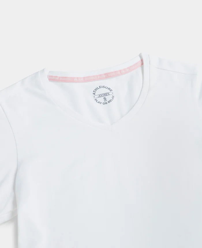Super Combed Cotton Elastane Stretch Regular Fit Solid V Neck Half Sleeve T-Shirt - White