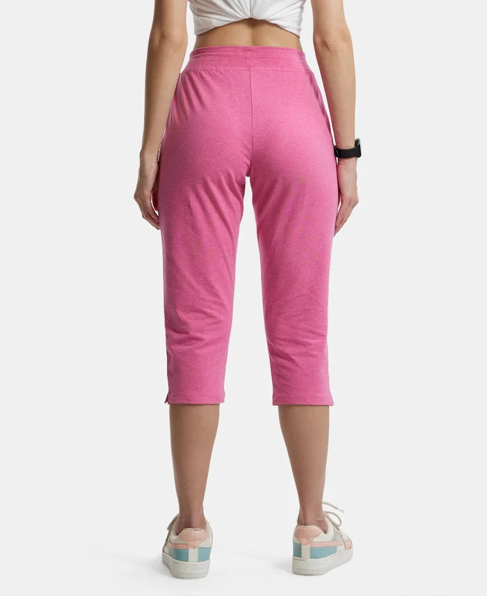 Super Combed Cotton Elastane Slim Fit Printed Capri with Side Pockets - Ibis Rose Melange-3
