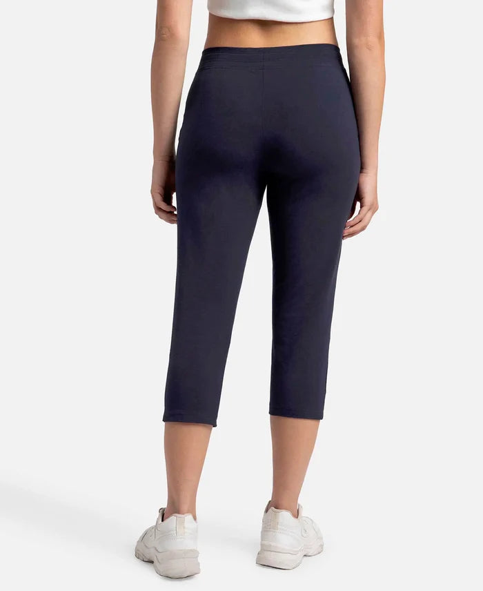 Super Combed Cotton Elastane Stretch Slim Fit Printed Capri with Side Pockets - Navy Blazer-3