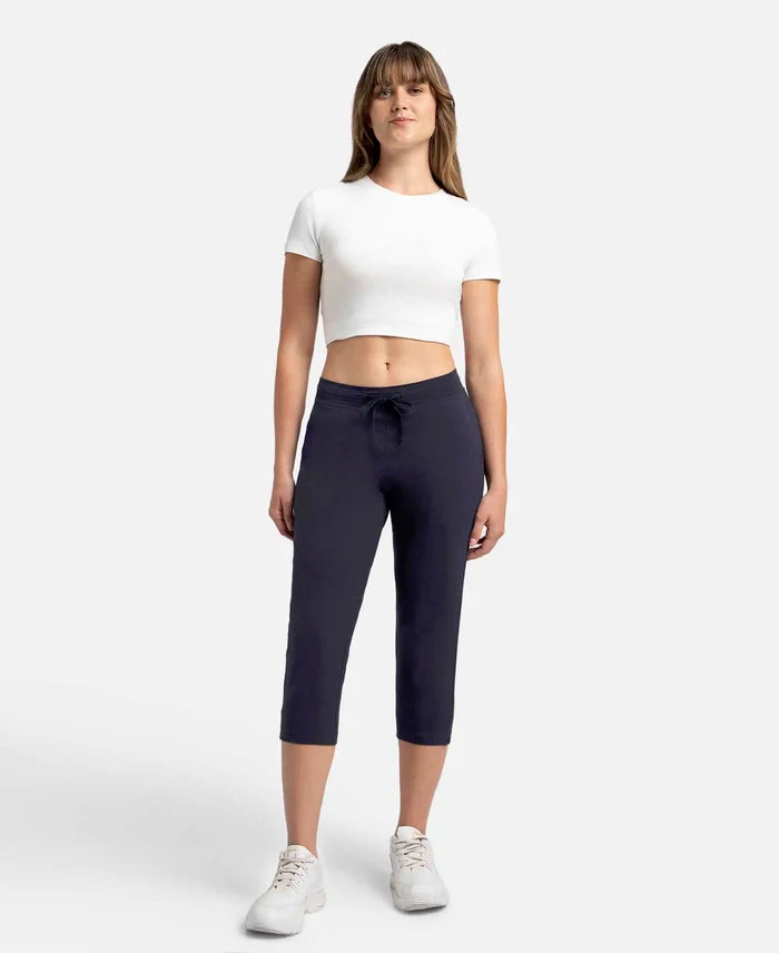 Super Combed Cotton Elastane Stretch Slim Fit Printed Capri with Side Pockets - Navy Blazer-4