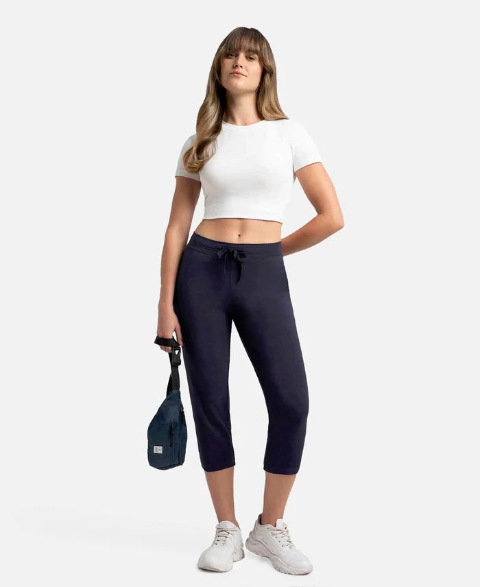 Super Combed Cotton Elastane Stretch Slim Fit Printed Capri with Side Pockets - Navy Blazer-6