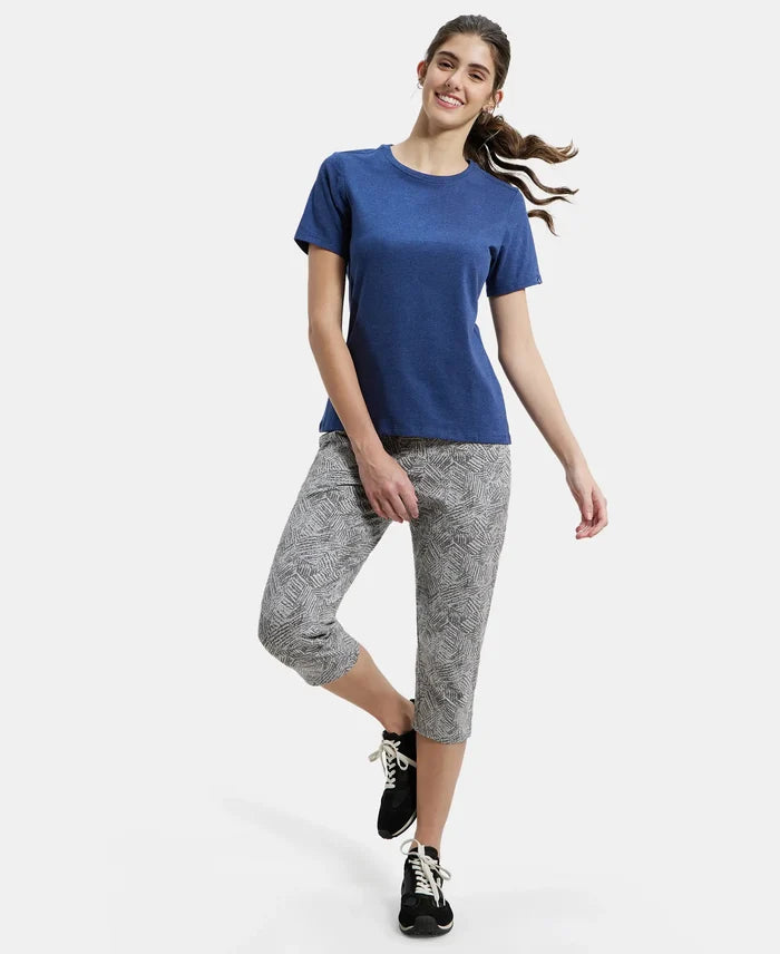 Super Combed Cotton Elastane Slim Fit Printed Capri with Side Pockets - Light Grey Melange Printed-6