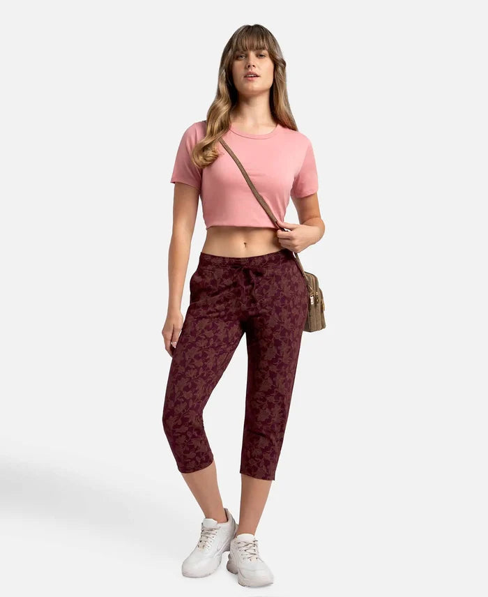 Super Combed Cotton Elastane Stretch Slim Fit Printed Capri with Side Pockets - Wine Tasting Printed-6