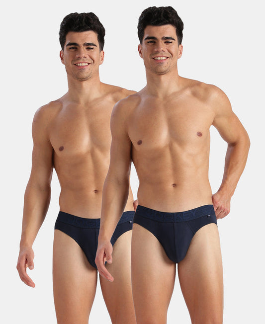 Super Combed Cotton Elastane Stretch Solid Brief with Ultrasoft Waistband - Navy (Pack of 2)