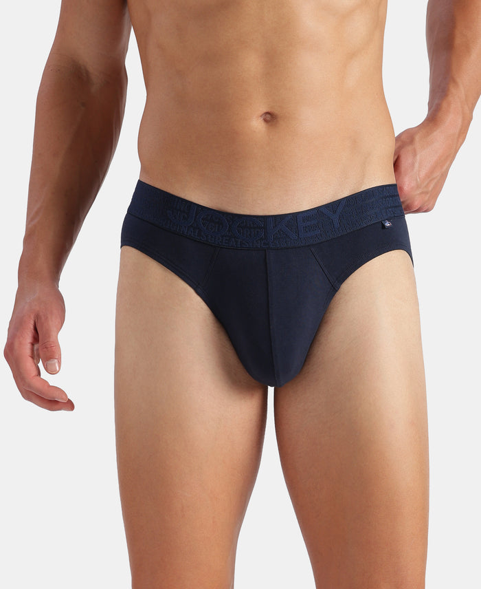 Super Combed Cotton Elastane Stretch Solid Brief with Ultrasoft Waistband - Navy (Pack of 2)