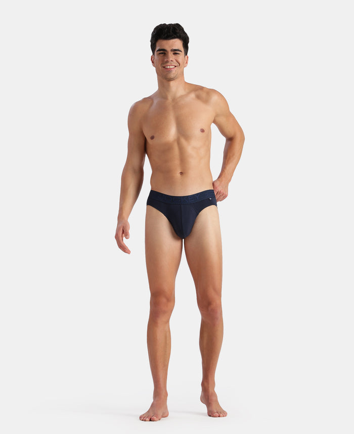 Super Combed Cotton Elastane Stretch Solid Brief with Ultrasoft Waistband - Navy (Pack of 2)