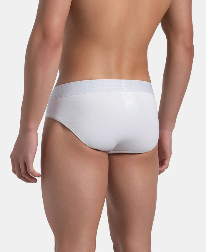 Super Combed Cotton Elastane Stretch Solid Brief with Ultrasoft Waistband - White (Pack of 2)