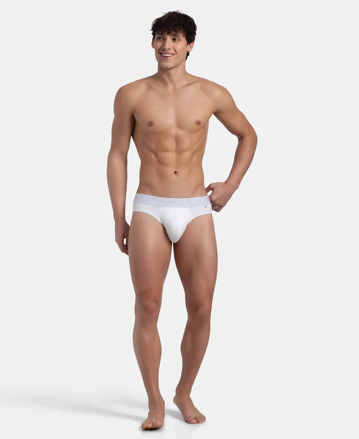 Super Combed Cotton Elastane Stretch Solid Brief with Ultrasoft Waistband - White (Pack of 2)