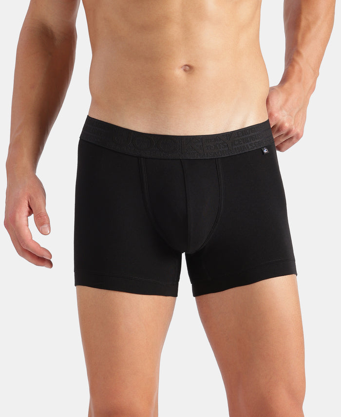 Super Combed Cotton Elastane Stretch Solid Trunk with Ultrasoft Waistband - Black (Pack of 2)