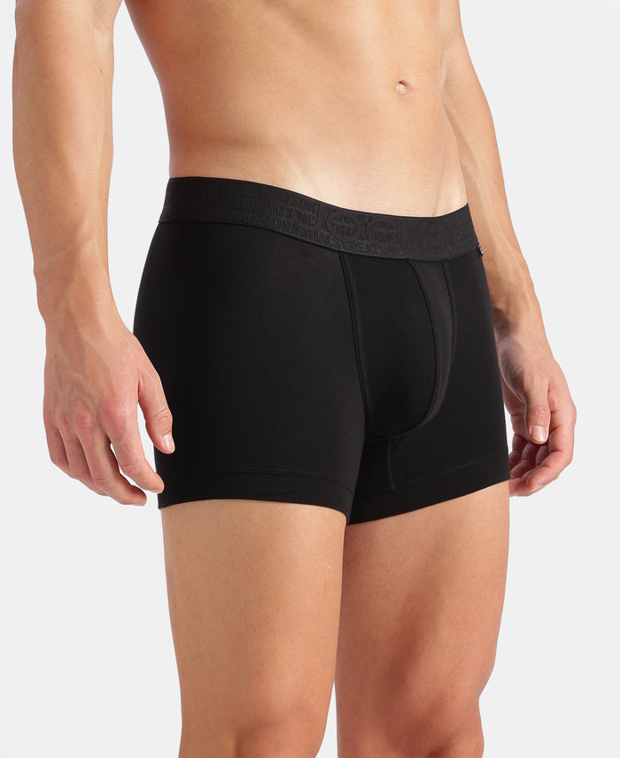 Super Combed Cotton Elastane Stretch Solid Trunk with Ultrasoft Waistband - Black (Pack of 2)