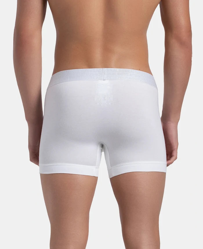 Super Combed Cotton Elastane Stretch Solid Trunk with Ultrasoft Waistband - White (Pack of 2)