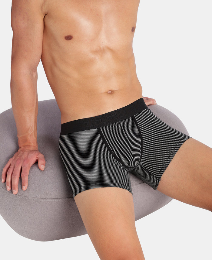 Super Combed Cotton Elastane Stretch Stripe Trunk with Ultrasoft Waistband - Black