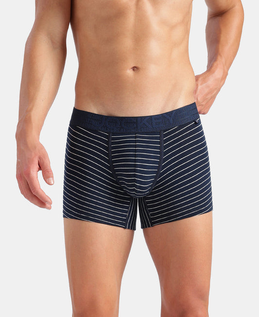 Super Combed Cotton Elastane Stretch Stripe Trunk with Ultrasoft Waistband - Navy