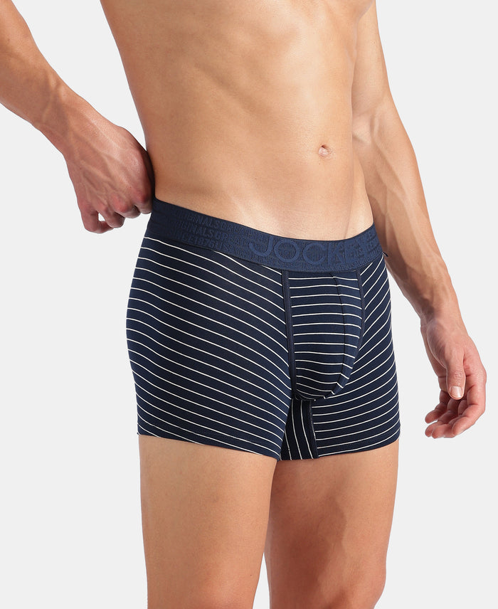 Super Combed Cotton Elastane Stretch Stripe Trunk with Ultrasoft Waistband - Navy