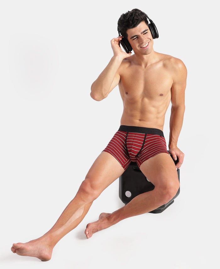 Super Combed Cotton Elastane Stretch Stripe Trunk with Ultrasoft Waistband - Red