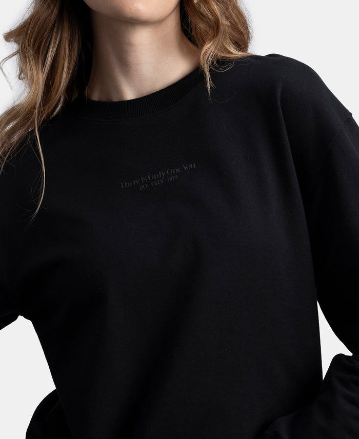 Super Combed Cotton French Terry Fabric Printed Sweatshirt - Black