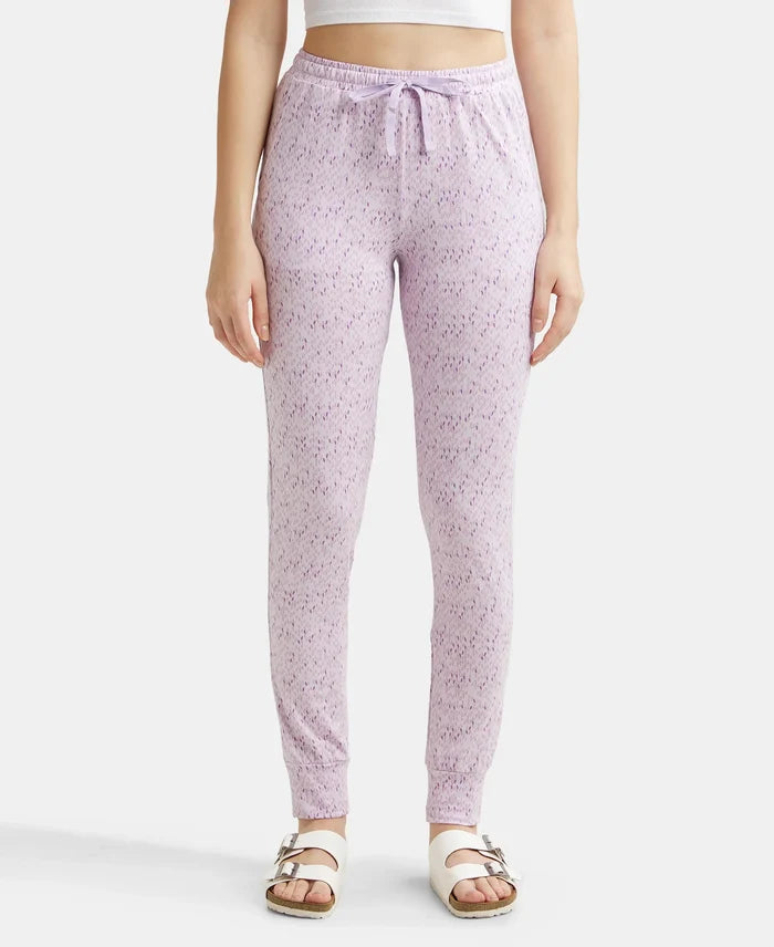 Super Combed Cotton Relaxed Fit Cuffed Hem Styled Printed Pyjama With Side Pockets - Pastel Lilac-1