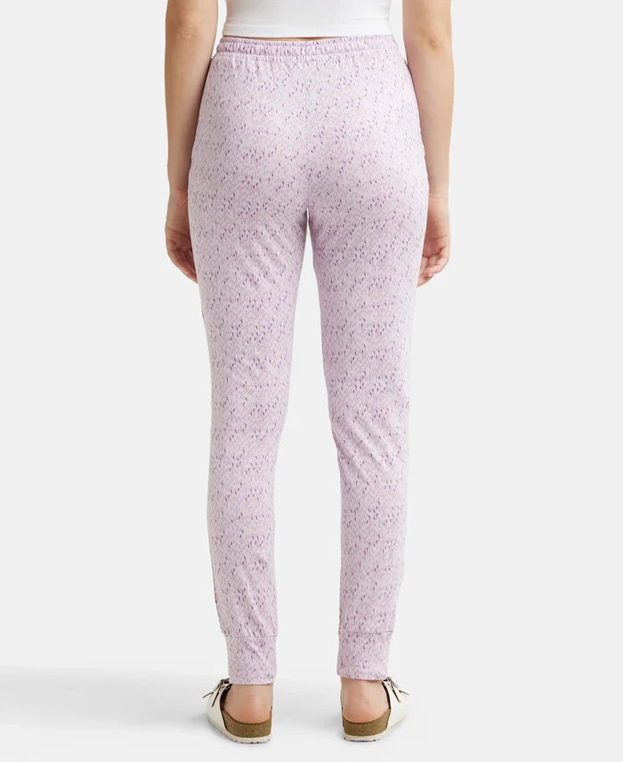 Super Combed Cotton Relaxed Fit Cuffed Hem Styled Printed Pyjama With Side Pockets - Pastel Lilac-3