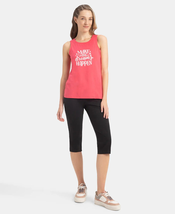 Super Combed Cotton Relaxed Fit Printed Racerback Styled Tank Top - Rogue Red
