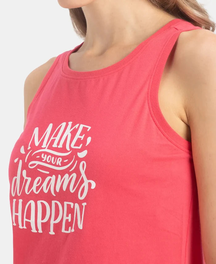 Super Combed Cotton Relaxed Fit Printed Racerback Styled Tank Top - Rogue Red