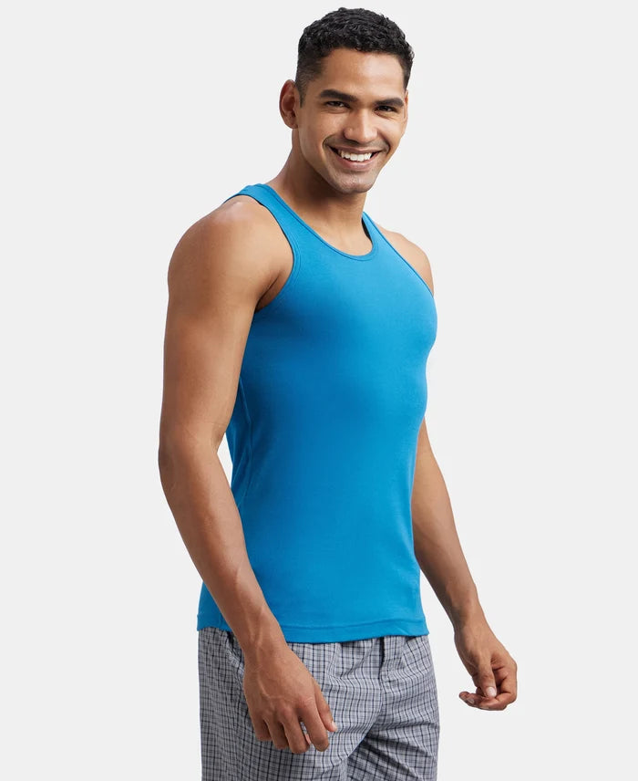 Super Combed Cotton Rib Round Neck Sleeveless Vest - Blue Saphire-2