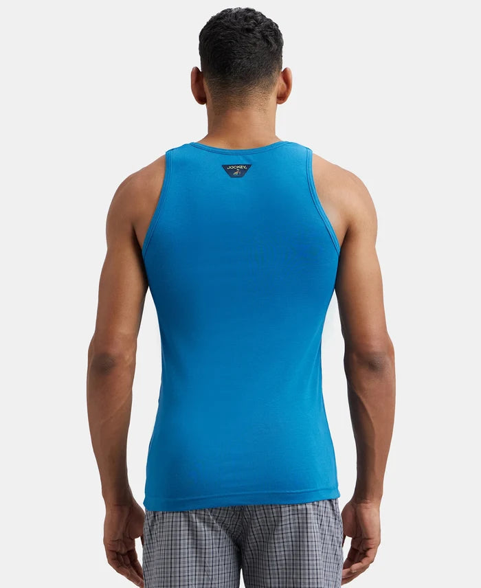 Super Combed Cotton Rib Round Neck Sleeveless Vest - Blue Saphire-3