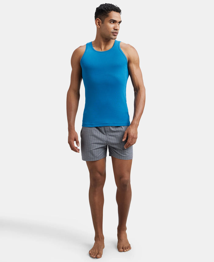 Super Combed Cotton Rib Round Neck Sleeveless Vest - Blue Saphire-6