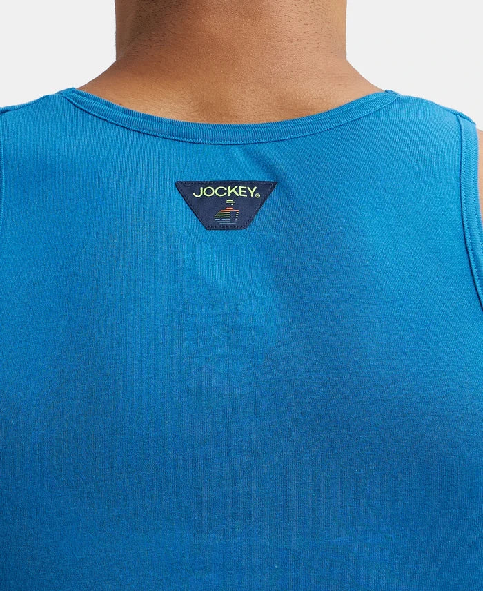 Super Combed Cotton Rib Round Neck Sleeveless Vest - Blue Saphire-7