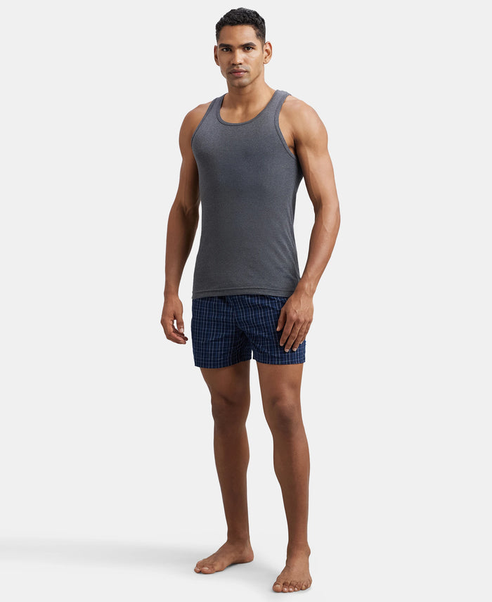 Super Combed Cotton Rib Round Neck Sleeveless Vest - Charcoal Melange & Neon Orange-6