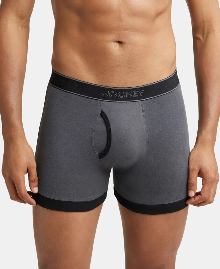 Super Combed Cotton Rib Solid Boxer Brief with StayFresh Treatment - Ashphalt & Black-1