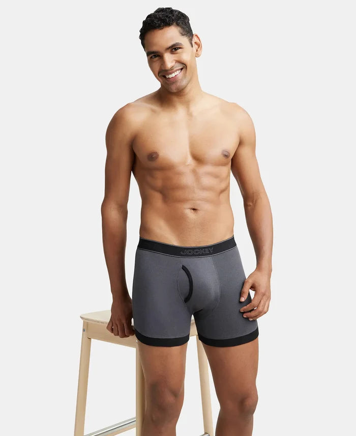 Super Combed Cotton Rib Solid Boxer Brief with StayFresh Treatment - Ashphalt & Black-6