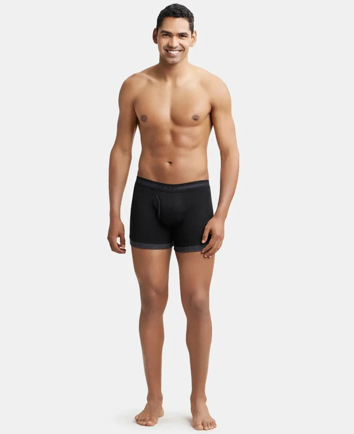 Super Combed Cotton Rib Solid Boxer Brief with StayFresh Treatment - Black & Black Melange-5