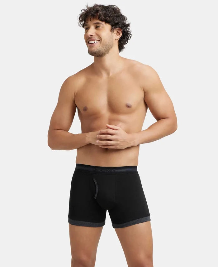 Super Combed Cotton Rib Solid Boxer Brief with StayFresh Treatment - Black & Black Melange-5