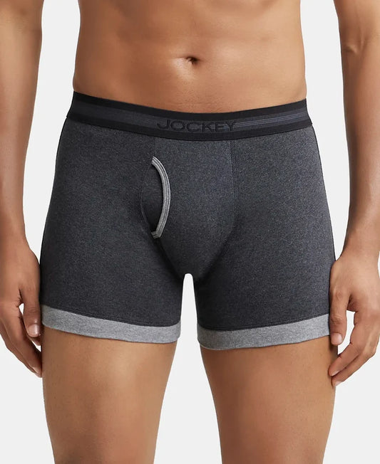 Super Combed Cotton Rib Solid Boxer Brief with StayFresh Treatment - Black Melange & Mid Grey-1