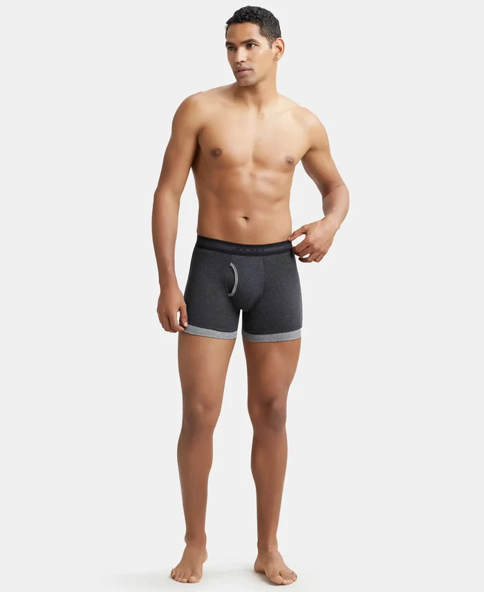 Super Combed Cotton Rib Solid Boxer Brief with StayFresh Treatment - Black Melange & Mid Grey-4