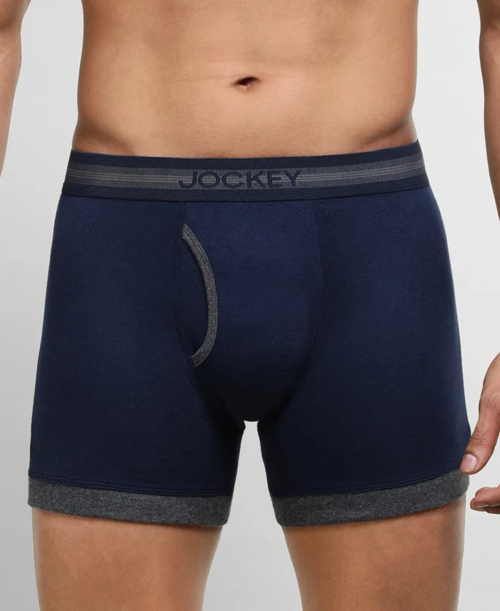 Super Combed Cotton Rib Solid Boxer Brief with StayFresh Treatment - Deep Navy & Charcoal Melange